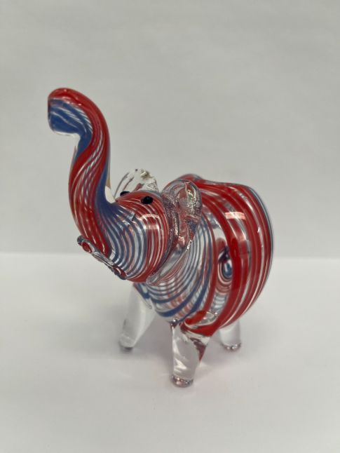 Tobacco Spoon Glass Smoking Pipe - Blue and Red Elephant
