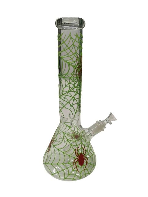 14 Inch Green Spider Web Glass Water Pipe