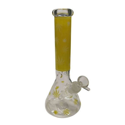 25cm Tall Yellow Leaf Glass Water Pipe