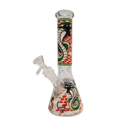 25cm Orange and Green Snake Print Glass Water Pipe