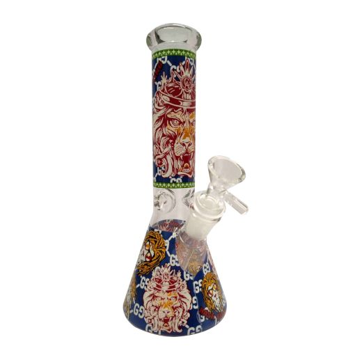 25cm Lion Hash King Print Glass Water Pipe