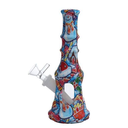 Silicone Water Pipe 21cm, Mix Colors with Glass Bottom, Large Size with Four Clear Glass Windows