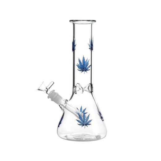 Glass Water Pipe 28cm, Blue and Green Leaf Design, Large Size